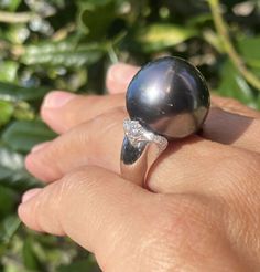 GIANT 18K White Gold Tahitian Black Pearl Diamond Vintage Cocktail Ring Size 6 | eBay Anniversary Black Tahitian Pearl Ring, Formal Black Tahitian Pearl Ring, Luxury Tahitian Pearl Jewelry With Brilliant Cut, Luxury Tahitian Pearl Ring For Formal Occasions, Black Tahitian Pearl Ring, Classic White Gold Tahitian Pearl Rings, Luxury Tahitian Pearl Ring With Diamond Accents, Black Luxury Pearl Ring For Formal Occasions, Vintage Cocktail Ring