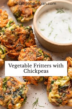 vegetable fritters with chickpeas and ranch dip