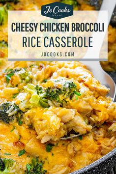 cheesy chicken broccoli rice casserole in a skillet