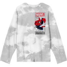 Dive into the world of Spiderman with this officially licensed Grey Cloud Wash Long Sleeve Tee. Designed with a passion for both fashion and fandom, its unique cloud wash gives a trendy twist to a classic superhero tee. Crafted from breathable and lightweight fabric, it promises superior softness, ensuring maximum comfort throughout your day. Whether you're hanging out with friends or embarking on an adventure, this shirt will make a stylish statement. Imported and made with attention to detail, Pop Culture Long Sleeve Tops For Fan Conventions, Fandom Style Long Sleeve Tops For Streetwear, Superhero Cotton Tops For Streetwear, Themed Long Sleeve Fan Merchandise Tops, Themed Long Sleeve Tops With Graphic Print, Spiderman Crewneck, Superhero Crew Neck Top With Front Print, White Spiderman, Spiderman Tshirt