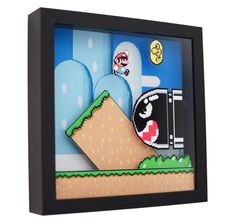 an image of a video game scene in a shadow box with paper cut outs on it