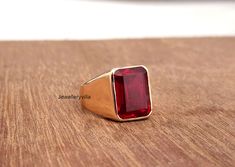 Red Ruby Ring Yellow Gold Ring 925 Solid Sterling Silver - Etsy Mens Ruby Ring, Red Ruby Ring, Mens Diamond Wedding Bands, Ring Emerald Cut, Lapis Ring, Engraved Ring, Signet Rings, Lapis Lazuli Ring, Ring Mens