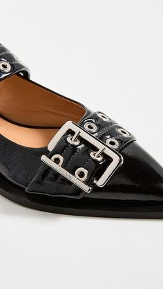 GANNI Wide Welt Buckle Ballerina Flats | Shopbop Designer Flats With Buckle Closure, Patent Leather Flats With Buckle Closure, Leather Flats With Buckle Closure For Office, Luxury Flats With Buckle Closure And Round Toe, Luxury Leather Flats With Buckle Closure, Luxury Flats With Buckle Closure, Elegant Party Dresses, Elegant Party, Ballerina Flats