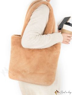 BirdinBag - Fashionable Double Handle Shoulder Tote Bag with Solid Color and Fuzzy Texture Winter Rectangular Bag With Adjustable Strap, Winter Bag With Adjustable Strap, Rectangular Winter Bag With Adjustable Strap, Winter Bags With Adjustable Strap And Rectangular Shape, Rectangular Bags For Daily Winter Use, Rectangular Bags For Daily Use In Winter, Everyday Winter Tote Bag, Winter Everyday Tote Bag, Winter Tote Bag For Daily Use