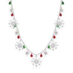 PRICES MAY VARY. This fun christmas snowflake necklace will be very cool to wear all through the winter season. Frosty sparkly and cool snowflake charms along with round beads in red,green and gold,finish with Snowflake/JOY pendant to make up this wonderful magical necklace. Keep cool even on the hottest of days with this snowflake charm necklace,This christmas snowflake necklace is inspired by the cozy charm and chilling excitement of a fresh snowfall,Would make the perfect gift for a winter at Present Bow, Xmas Jewelry, Girls Xmas Gifts, Holiday Party Jewelry, Fresh Snowfall, Snowflake Jewelry, Festival Necklace, Bow Pendant, Winter Parties