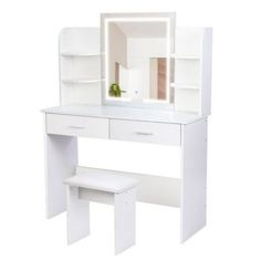 If you want to apply beautiful makeup everyday morning, Richya vanity desk set will be your good helper!\nWith a modern and elegant appearance, this vanity set is suitable for all bedroom styles.\n3-color light can meet all your needs in making up, it is easy to adjust by the touch sensor\nMore storage space to make your room well organized\nIdeal gift for wife, girlfriend, daughter, and yourself！Product Dimensions: 55\"D x 55\"W x 55\"H\nMateria Vanity Set With Lights, Girls Dressing Table, Modern Makeup Vanity, Modern Makeup, Makeup Vanity Table, Vanity Table Set, Makeup Table Vanity, Make Up Desk Vanity