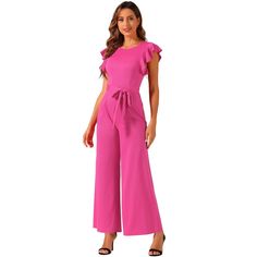 This one-piece jumpsuit outfit is great for all occasions: cocktail and evening parties, both casual and formal events. Elegant and dressy design, with ruffles sleeveless, can show your body curve and be charming in the crowd, you can wear it to the business office or for a formal party. Match with a jacket, sneakers, high heels, and a beach hat for the outdoors is a perfect jumpsuit for your summer, or wear it with a cardigan over a wide-leg jumpsuit in cool weather. Sleeveless Formal Jumpsuits And Rompers For Spring, Formal Sleeveless Jumpsuits And Rompers For Spring, Sleeveless Jumpsuits And Rompers For Formal Summer Events, Formal Sleeveless Jumpsuits And Rompers For Summer, Sleeveless Solid Color Jumpsuits For Party, Elegant Solid Color One-piece Jumpsuits And Rompers, Elegant Solid Color One-piece Jumpsuit Or Romper, Elegant One-piece Jumpsuits And Rompers In Solid Color, Fitted Ruffled One-piece Jumpsuits And Rompers