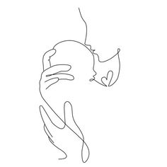 a line drawing of a woman's face with her hands over her mouth and nose