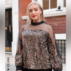 Never Worn. Missed The Return Date Plus Size Sequins Tops, Plus Size Sparkle Top, Sequin Plus Size Top, Sequin Shirt Plus Size, Glitter Top Plus Size, Black Sequin Top, Shein Tops, Sequin Top, Fashion Ideas