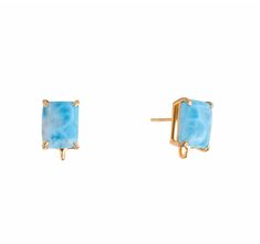 SST-1410E Larimar Semi Precious Stones Measures 5/8'' x 1/2'' Material: 14K gold plated brass Comes with hook for additional drop Made to Oder Butterfly Post Only Hand Made in New York Each piece is truly one-of-a-kind due to the natural state of each stone. Luxury Rectangular Gemstone Earrings, Rectangle Design, The Vivienne, Semi Precious Stones, Elegant Accessories, Semiprecious Stones, Precious Stones, Sale Items, Semi Precious