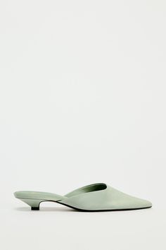 KITTEN HEEL FABRIC MULES - Blue | ZARA United States Casual Closed Toe Mules With Sculpted Heel, Elegant Green Slip-on Mules, Spring Mules With Padded Flat Heel, Summer Slip-on Low Heel Mules, Slip-on Low Heel Mules For Summer, Spring Flat Heel Mules With Padded Heel, Summer Mules With Sculpted Low Heel, Summer Pointed Toe Mules For Work, Spring Slip-on Mules With Sculpted Heel