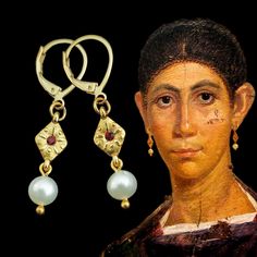 "These Tiny Roman Earrings with Swarovski crystals and freshwater pearls are inspired by the Roman times found in Pompei, Al Fayum, Villa of Oplontis and Stabia. This type of earrings was very common among Roman ladies throughout the Roman Empire. One of the most applauded reproductions of jewelry by my customers. They are small, weigh very little, are very comfortable and the fresh water pearls give it a very peculiar character. And with super fast shipping so you receive it in a very short tim Ancient Greek Jewelry Earrings, Ancient Roman Inspired Fashion, Ancient Roman Earrings, Ancient Roman Jewelry Greek, Roman Jewelry Ancient, Historical Jewellery Ancient Jewelry, Romani Jewelry, Roman Earrings, Ancient Earrings