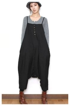 Two Ways Wears Casual Spring Black Wool Overall Women Jumpsuits PZ97251 Overall Women, Cotton Jumpsuit, Linen Jumpsuit, Pants Loose, Organic Colors, Women Pants, Loose Style, Denim Cotton, Denim Details