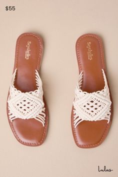 Show off your Boho-chic vibes this season with the Seychelles Mahogany Natural Crochet Slide Sandals! These summery artisanal sandals have a squared footbed and an open-toe upper formed by a contrasting, vintage-inspired crochet vamp strap. The effortless slide-on design makes for easy, everyday styling! 0. 5" rubber heel. Lightly cushioned insole. Felted rubber sole has nonskid markings. Genuine leather lining. Balance man made materials. Imported. Lulus | Mahogany Natural Crochet Slide Sandal Spring Break Outfit, Chic Vibes, Sandal Heels, Spring Shoes, Rubber Heels, Seychelles, Women's Summer Fashion, Slide Sandals, Open Toe