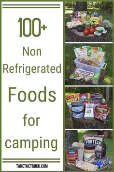 the words, 100 + non refrigerated foods for camping