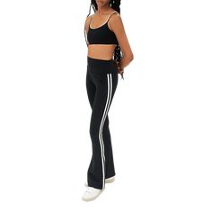 Splits59 "Raquel" supportive and opaque pants feature contrasting double-striped sides Designed in moisture-wicking, quick-drying, four-way stretch Supplex fabric High-rise waistband  Cropped at the ankle Fitted through hip; flared from knee Pull-on style  Nylon/spandex Imported High Stretch Bottoms With Ribbed Waistband For Training, Athleisure Stretch Pants With Side Stripes, Compressive Bottoms With Ribbed Waistband For Training, Stretch Sportswear Bottoms With Side Stripes, Sportswear Bottoms With Side Stripes And Stretch, Stretch Athleisure Pants With Three Stripes, Sporty Stretch Pants With Three Stripes, Stretch Athleisure Sweatpants With Side Stripes, Stretch Sports Pants With Side Stripes