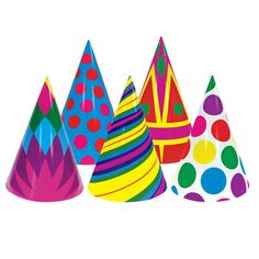 colorful party hats on white background