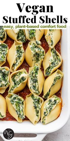 Pan of Vegan Stuffed Shells Vegan Stuffed Shells, Salad Prep, Shells Stuffed, Plant Based Recipes Dinner, Shells Recipe, Plant Based Recipes Easy, Healthy Plant Based Recipes, Plant Based Diet Recipes, Vegan Pasta Recipes