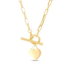 This fashion-forward toggle necklace is a winning look you'll love to wear with everything. Crafted in 14K yellow gold A polished heart dangles from the chic paperclip chain The 17-inch necklace secures with a toggle clasp Made in Italy Elegant Heart Pendant Toggle Necklace, Elegant Heart Pendant Toggle Necklace For Valentine's Day, Valentine's Day Yellow Gold Paperclip Chain Necklace, Gold Toggle Necklace With Heart Charm For Valentine's Day, Gold Heart Charm Toggle Necklace For Valentine's Day, Gold Toggle Necklace For Valentine's Day, Valentine's Day Gold Toggle Necklace, Elegant Heart Necklace With Toggle Clasp, Elegant Gold Toggle Necklace For Valentine's Day