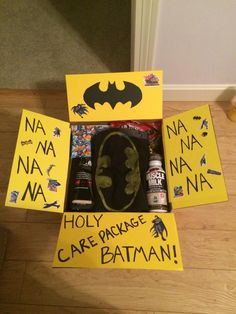 a batman themed box with personal care products