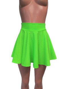 Green Skater Skirt, Green Costumes, Vegas Outfit, Rave Wear, Circle Design, Circle Skirt, Neon Green, Waist Skirt, Skater Skirt