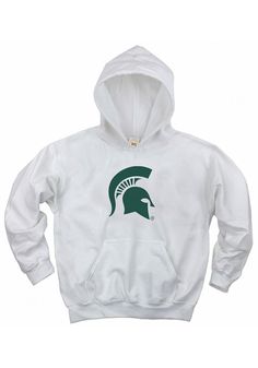 Those cold nights at the game won't keep your little MSU fan from cheering on the team in Michigan State Spartans Long Sleeve Hoodie! Give them this MSU Spartans Youth White Spartan Helmet Hooded Sweatshirt to keep warm in the stands. This Spartans Long Sleeve Hoodie features a screen print team graphic on center chest. Soft fleece fabric, Two needle cover stitch armhole, cuff, and bottom hem, Taped neck, Screen print team graphic, Kangaroo pocket, 80% Cotton / 20% Polyester, Machine Wash Cold Michigan State Sweatshirt, Collegiate Fleece Hoodie For Fan Merchandise, Collegiate Fleece Hoodie For Fans, Long Sleeve Cotton Hoodie With Team Logo, White Hoodie With Drawstring For Fan Gear, White Hooded Sweatshirt For Fan Gear, Collegiate Cotton Hoodie With Team Logo, Team Spirit Cotton Hoodie For Fan Gear, Team Colored Cotton Fan Apparel Hoodie