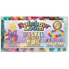 rainbow loom pastel treat box with various colors and designs on it's wrapper