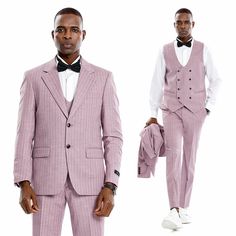 Elevate Your Style To New Heights With The Tazio Pinstriped 3-Piece Suit Set. This Exquisite Ensemble Exudes Sophistication And Contemporary Flair, Making It The Ultimate Choice For Those Who Appreciate Impeccable Tailoring And A Distinguished Look. With Classic Pinstripes Adorning The Jacket And Pants, A Slender And Modern Fit, Unique Features Like The Double-Breasted U-Neck Vest, And Thoughtful Additions Like Underarm Sweat Guards, This Suit Set Is Your Canvas To Express Confidence And Eleganc Pink Slim Fit Suit For Semi-formal Occasions, Tailored Pink Three-piece Suit For Semi-formal Occasions, Pink Tailored Three-piece Suit With Notch Lapel, Tailored Pink Three-piece Suit With Notch Lapel, Pink Slim Fit Suit For Business, Pink Slim Fit Business Suit, Classic Tailored Pink Three-piece Suit, Pink Tailored Classic Three-piece Suit, Classic Fitted Pink Sets