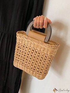 Bird in Bag - Solid Color Woven Straw Tote Bag Casual Summer Box Bag With Top Handle, Trendy Rectangular Natural Color Bag, Summer Satchel Box Bag With Top Carry Handle, Trendy Natural Bag With Top Carry Handle, Eco-friendly Spring Bag With Top Carry Handle, Trendy Rectangular Natural Bucket Bag, Eco-friendly Handheld Bag With Top Carry Handle, Casual Handheld Box Bag With Top Carry Handle, Trendy Rectangular Natural Color Bucket Bag