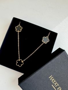 18k gold plated Stainless steel Black clover necklace Black Clover Necklace, Clover Flower, Clover Necklace, Charm Pendant Necklace, Necklace Black, Black Clover, Flower Charm, Favorite Things Gift, Black And Gold