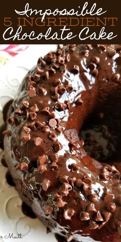 a chocolate cake on a white plate with the words impossiblelie encradient chocolate cake