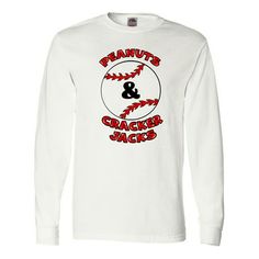 Hit the field with our Peanuts, Crackerjacks and a Baseball Long Sleeve T-Shirt. Perfect for a baseball lover of any age! Pre-shrunk 100% cotton 6.1 ounce long sleeve t-shirt. Double-needle stitched neckline and sleeves. Quarter turned. Shoulder-to-shoulder taping. Adult: S, M, L, XL, 2XL, 3XL Long Sleeve T-Shirt. Color: White.  Gender: male. Athleisure Women, Baseball Women, Girls Long Sleeve, Mens Graphic Tee, Shoulder Taping, Baseball Tshirts, Shirt Color, Men Short Sleeve, Long Sleeve T Shirt