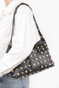 Elevate your style with our Mix Color Studs Fashion Shoulder Bag. Its unique mix of colors and stud detailing adds a stylish touch to any outfit. Stay organized with multiple compartments while looking effortlessly chic. Upgrade your wardrobe with our must-have shoulder bag. Width - 11" Height - 8" Depth - 3" Composition - Polyurethane, Mix Metal Lead & Nickel Compliant Mix Of Colors, Boutique Homes, Mix Color, Handbag Shoes, Beauty Bar, Stay Organized, Mixed Metals, Tech Accessories, Men Dress