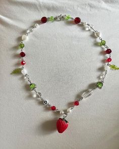 "Strawberry dessert" necklace. Handmade, made with soul and love. Sweet Beaded Necklaces For Gifts, Strawberry Dessert, Strawberry Desserts, Jewelry Beads, Bracelet Ideas, Beads Necklace, Necklace Handmade, Halloween Shopping, Necklace Etsy