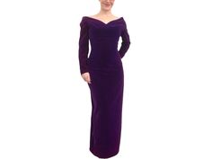 "Vintage Dark Purple Velvet Gown - So romantic and flattering to the figure No size tag - I am 5'1\" US XS and dress fit as shown, comfortable - please compare measurements: 52\" length, 25\" waist.  32\" bust - possibly 34\" fitted.  35\" hips.  17\" across neckline - sat off my shoulders. Zips down back.  Velvet may be rayon.  Lining is acetate. Dry clean. Flaws: the lining is lightened around the underarm area and shoulders.  The velvet is very subtly lightened also in areas like hem and shou 80s Bridesmaid, Gothic Formal Dresses, Purple Velvet Gown, Halter Top Prom Dresses, Long Winter Dresses, Top Prom Dresses, Vintage Velvet Dress, Blue Linen Dress, Green Long Sleeve Dress