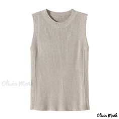 Olivia Mark - Sleeveless Knit Vest With Exquisite Design, Solid Color, and Body-hugging Fit Fitted Sleeveless Versatile Sweater Vest, Beige Ribbed Sleeveless Sweater Vest, Elegant Ribbed Sleeveless Sweater Vest, Sleeveless Solid Color Sweater Vest For Layering, Fitted Sleeveless Knit Top For Layering, Versatile Stretch Sleeveless Sweater Vest, Sleeveless Ribbed Knit Top, Versatile Sleeveless Tank Top For Fall, Sleeveless Ribbed Knit Top For Layering