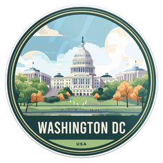 the washington d c sticker is shown in front of the capitol building and trees