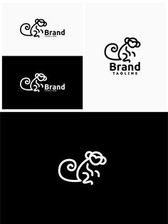 the logo for an animal company is shown in three different colors and font styles, including black