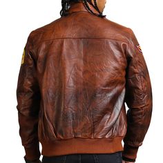 Men's bomber leather jacket is the symbol of style with it's chic hand-waxed finishing. This brown leather jacket is made with finest quality real leather Outfit Type: Bomber Leather Jacket Material: Real Leather Inner: Viscose Color: Brown Zipper: YKK Collar: Shirt Collar Sizes available from size XS to 5XL. Refer to our SIZE CHART in PHOTO SECTION. Rugged Brown Leather Jacket With Leather Lining, Vintage Brown Leather Biker Outerwear, Masculine Leather Jacket, Casual Vintage Brown Leather Biker Jacket, Distressed Brown Leather Biker Jacket, Brown Leather Outerwear For Streetwear, Distressed Brown Leather Outerwear For Winter, Retro Distressed Brown Leather Jacket For Winter, Leather Jacket For Men