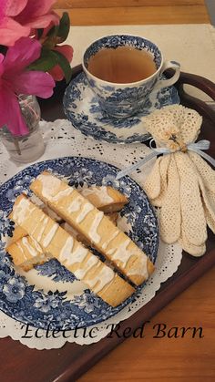 Blue and white tea cup and dishes with homemade biscotti. Homemade Biscotti, White Tea Cup, White Tea Cups, Setting Ideas, Coffee Station, Time Of Day