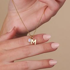 Initial Name and Birthstone Charm Necklace, Personalized Custom Tiny Letter and Birthstone 14k Gold Plated Necklace for Mom and Her - Etsy Birthstone Charm Necklace, Necklace For Mom, Initial Name, Mom Necklace, Birthstone Charms, Necklace Personalized, Initial Charm, Gold Plated Necklace, Mom Birthday