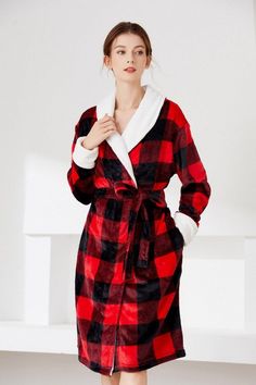 Flannel Pajamas Plaid Winter Sleepwear For Loungewear, Plaid Sleepwear For Winter Loungewear, Plaid Winter Sleepwear, Winter Plaid Sleepwear, Plaid Long Sleeve Sleepwear For Loungewear, Red Long Sleeve Nightgown, Red Long Sleeve Nightgown For Home, Cozy Plaid Long Sleeve Sleepwear, Cozy Long Sleeve Plaid Sleepwear