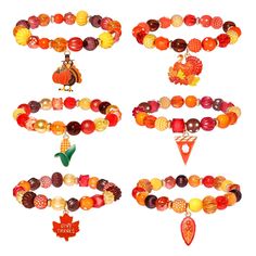 PRICES MAY VARY. Stunning set of 6 Thanksgiving beaded bracelets will elevate your accessory collection to the next level! Featuring shades of orange white round beads, Each of beaded bracelet comes with one sparkle Thanksgiving theme charms,Like:Turkey,Give Thanks,Maple leaf,Candy Corn and Pumpkin pie.Wear all 6 at once for a maximalist look, or simply, wear one for an added pop of color and interest! Blurring the lines between night and day accessories, you'll find endless fall outfits to wear Thanksgiving Bead Bracelet, Fall Bracelets, Thanksgiving Jewelry, Stacked Beaded Bracelets, Handmade Jewelry Business, Fall Bead, Thanksgiving Theme, Outfits To Wear, Night And Day