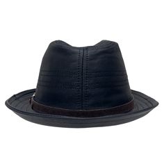 Looking for a stylish and unique leather fedora hat? Look no further than the Balboa! This hat is made from high quality leather and features a brim 1 3/4" wide and a crown 3 3/4" tall. The unique brown band adds a touch of style, while the black and brown colors make it versatile for any outfit. Leather Brim 1 3/4" Crown 3 3/4" Featherweight Sizing Info Brim 1 3/4" Crown 3 3/4" For detailed sizing info, click here to watch a short, informative video. We offer FREE EXCHANGES/RETURNS in case you Western Black Panama Hat With Short Brim, Black Western Panama Hat With Short Brim, Black Short Brim Panama Hat For Rodeo, Black Panama Hat With Short Brim For Rodeo, Leather High Crown Top Hat For Rodeo, Black Leather Fedora Felt Hat, Formal Leather Wide Brim Felt Hat, Fitted Black Leather Top Hat, Outdoor Leather Flat Brim Felt Hat