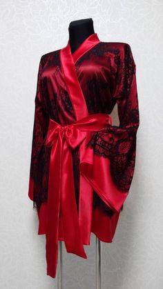 Silk Robe Silk kimono lace robe short silk robe many | Etsy Red Silk Robe Aesthetic, Elegant Red Sleepwear For Wedding Night, Elegant Red Nightgown For Nighttime, Elegant Open Front Kimono For Wedding, Elegant Red Nightgown For Wedding Night, Party Satin Kimono With Satin Finish, Party Satin Finish Kimono, Party Satin Kimono, Elegant Satin Open Front Kimono