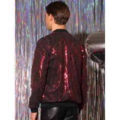 A sequin bomber jacket offers a stylish look that will make you stand out. The sequined jacket is versatile and can be worn as a casual outfit or as a special occasion outfit. Perfect for music festivals, parties, clubs, discos, shows. A sequin bomber jacket becomes a stylish addition to your wardrobe. Casual Winter Outerwear With Sequins, Casual Sequined Outerwear For Winter, Red Long Sleeve Sequined Outerwear, Red Sequined Outerwear For Party, Casual Sequined Outerwear For Fall, Casual Fall Outerwear With Sequins, Red Christmas Party Outerwear, Holiday Sequined Outerwear For Costume Party, Red Holiday Party Outerwear