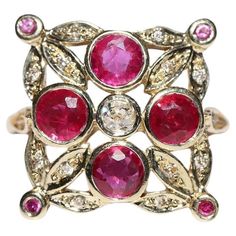 In very good condition. Total weight is 5.1 grams. Totally is diamond 0.30 carat. Totally is ruby 1.10 carat. The diamond is has I-J color and vs-s1 clarity. Ring size is US 6.8 We can make any size. Box is not included. Please contact for any questions. Vintage Cocktail Ring, Ruby Stone, Ruby Diamond, Stone Cuts, Rose Cut Diamond, Heel Boots, Cocktail Ring, High Heel Boots, Brilliant Cut Diamond