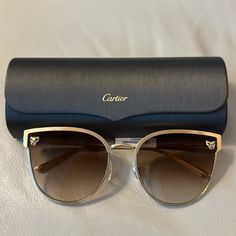 Cartier Panther Sunglasses New Never Worn Comes With A Box Gold Frame Great Deal Classic Gold Cat Eye Sunglasses For Formal Occasions, Luxury Gold Cat Eye Sunglasses For Evening, Gold Cartier Sunglasses With Gradient Lenses, Cartier Gold Sunglasses With Gradient Lenses, Luxury Cartier Sunglasses With Tinted Lenses, Gold Polarized Cat Eye Sunglasses For Formal Occasions, Modern Cartier Sunglasses For Formal Occasions, Elegant Cartier Sunglasses With Mirrored Lenses, Formal Cartier Sunglasses With Gradient Lenses