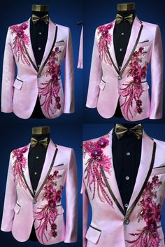 Men Pink Suits Sequins Embroidered Rhinestone Male Host Wedding Dress Man Singer Dancer Costume Embellished Fitted Sets For Ceremony, Embellished Fitted Suits For Wedding, Festive Embellished Suits For Wedding, Embellished Fitted Wedding Suit, Fitted Pink Wedding Suits, Fitted Sets With Pearl Embroidery For Ceremony, Fitted Ceremony Sets With Pearl Embroidery, Fitted Wedding Suit With Floral Embroidery, Wedding Suits With Sequins