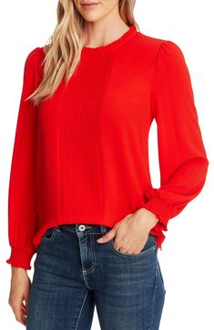 CeCe Pintucked Smocked Cuff Chiffon Top | Nordstrom Pleats Blouse, Blouse Nordstrom, Work Wear Women, Blouse Online, Dillard's, Chiffon Top, Diane Von Furstenberg, Silk Blouse, Chiffon Tops